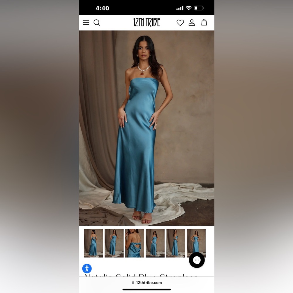 Strapless blue maxi dress